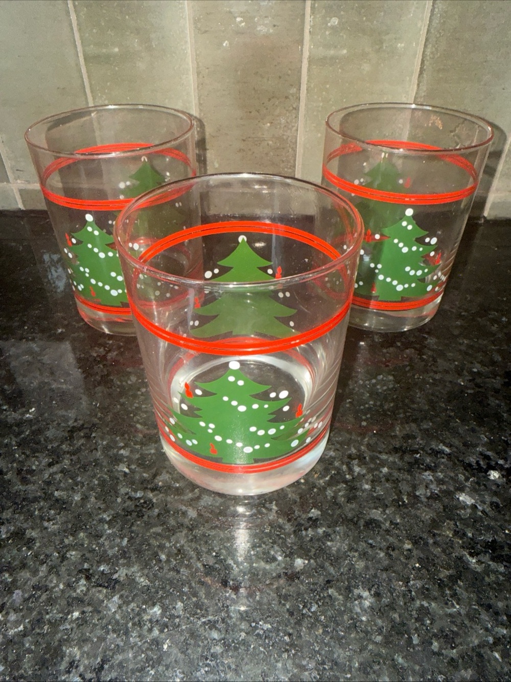 Set Of 3 Waechtersbach Christmas Tree Double Old Fashioned GlassTumblers EUC